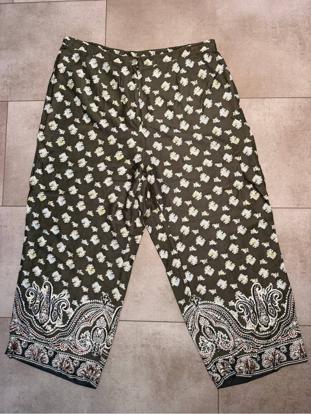 Tropical Print Boho Islander Wide Leg Cropped Pants